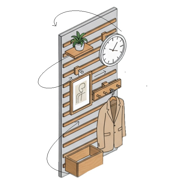 Dezelfde WandOrde-wand met verplaatste en extra accessoires